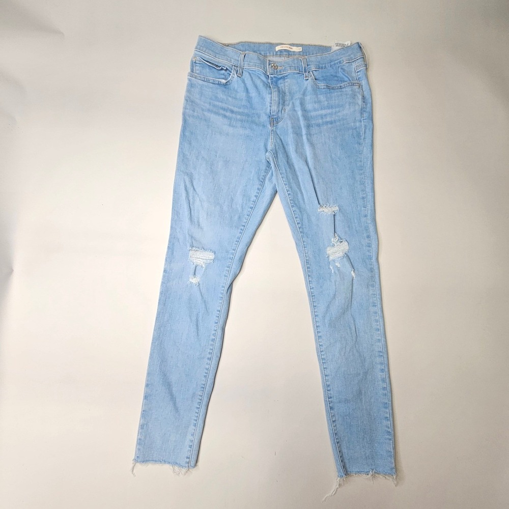 Levi's 710 Super Skinny Jeans Womens 32 Light Blue Good Distressed Raw Hem